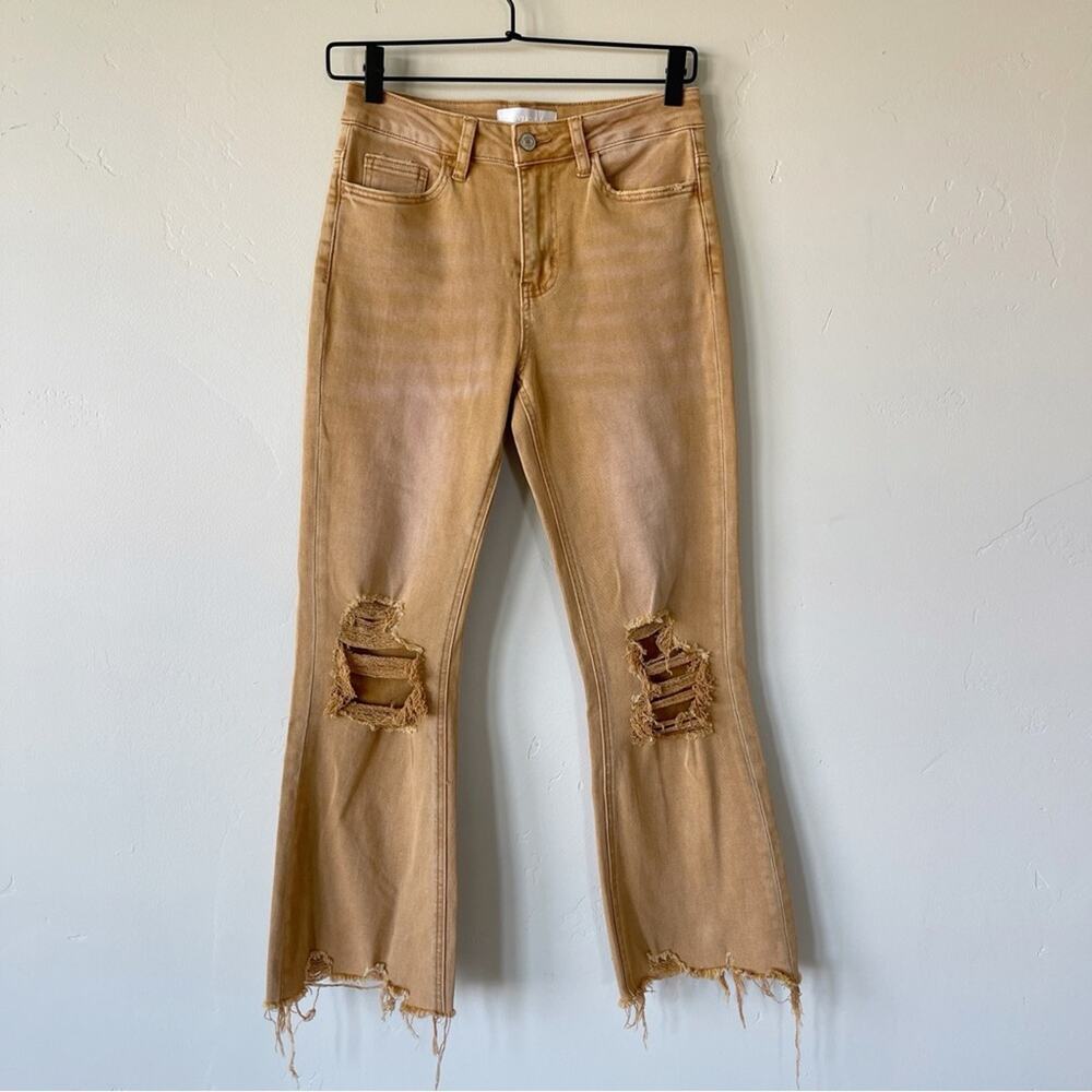Vervet 90s Vintage High Rise Crop Flare Jean in Army Khaki Size 26 Distressed - Picture 7 of 13